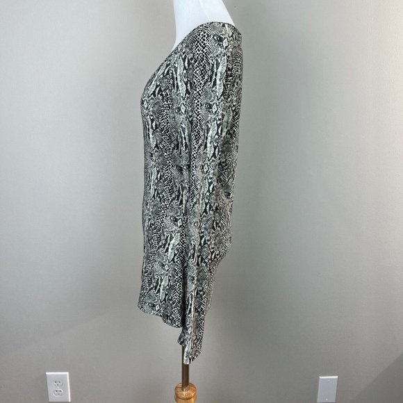 Norma Kamali Top Medium Black White Python Snakeskin Print Long Sleeve Jersey - Picture 6 of 9